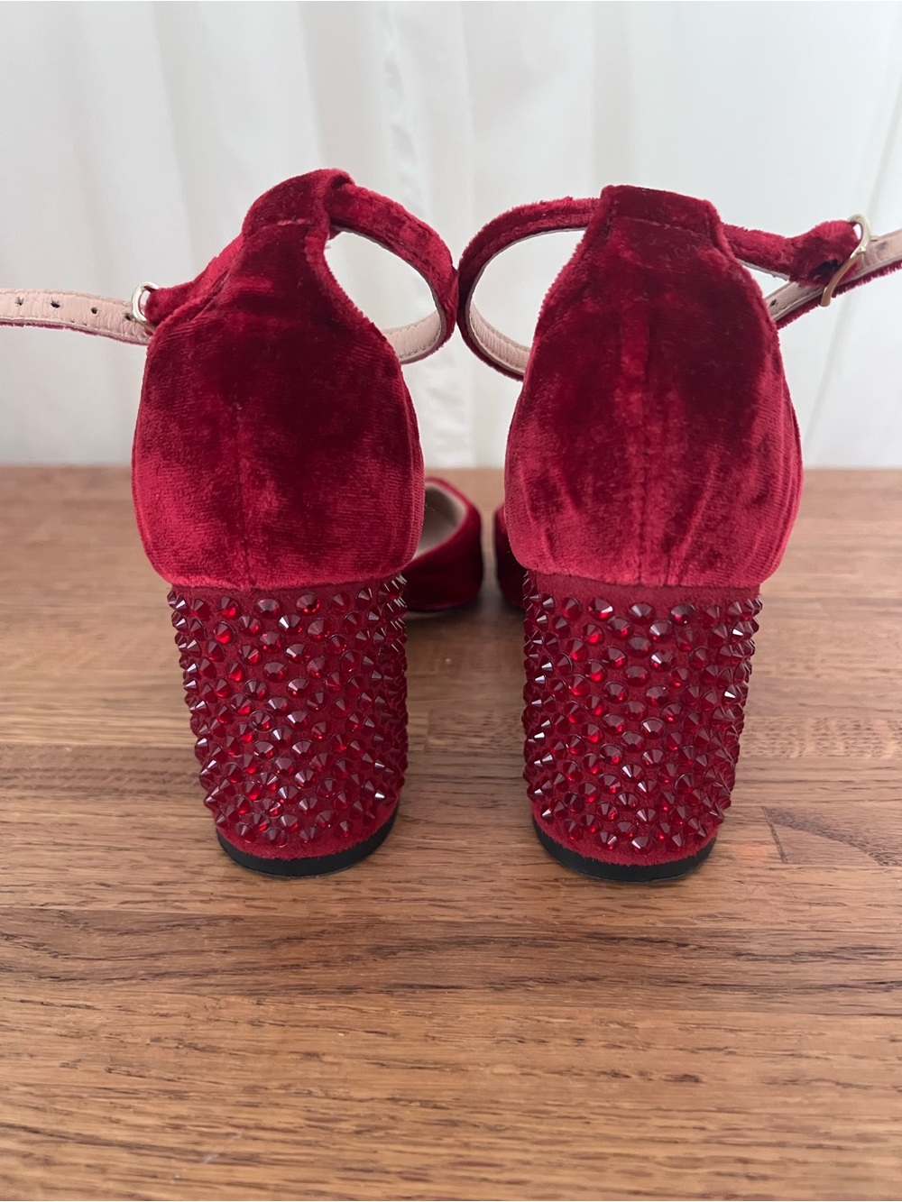J.Crew Ruby Red Heels with Rhinestones. Size 6 - Picture 5 of 10